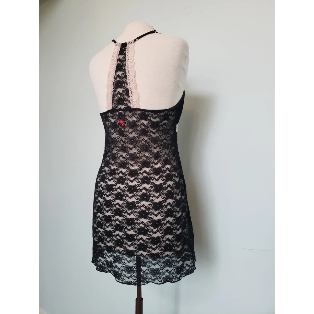 Cosmopolitan Women L Slip Dress Lingerie Pink Sheer Lace Mesh Y2K Racerback Sexy